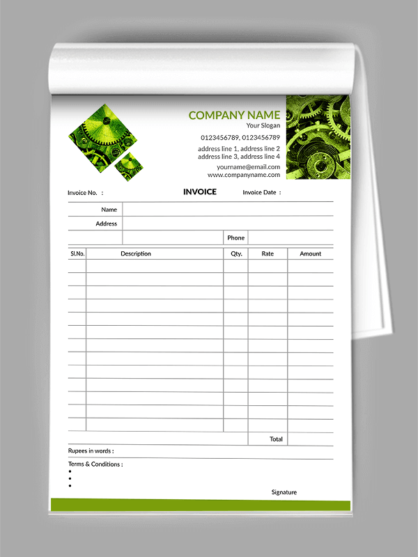 Custom Automobiles Bill Book Design