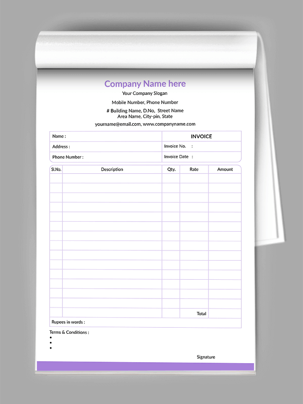 Custom Professional Bill Book Design