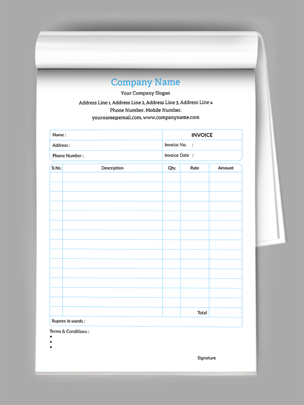 Custom Furniture Shop  Bill Book Design
