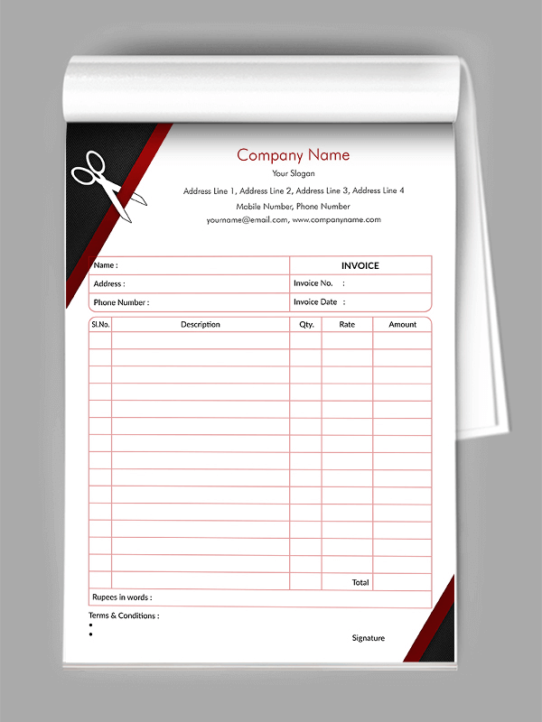 Custom Tailor Shop Bill Book Design