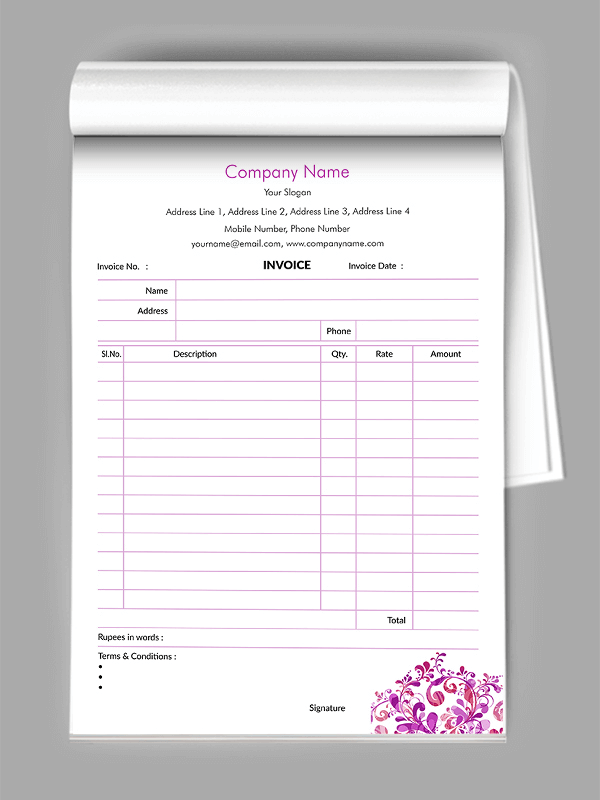 Custom Designer  Bill Book Design