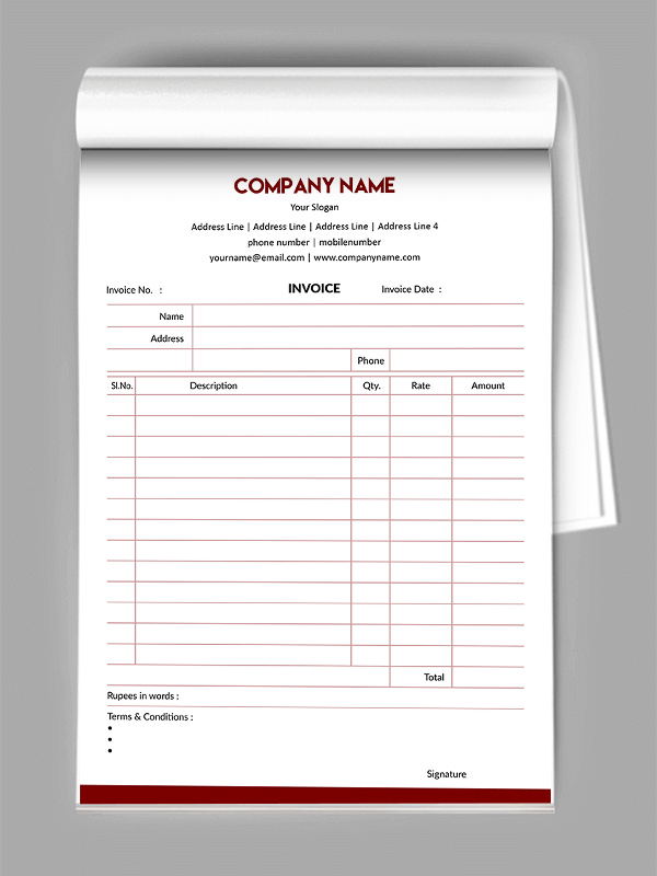 Custom Professional Bill Book Design
