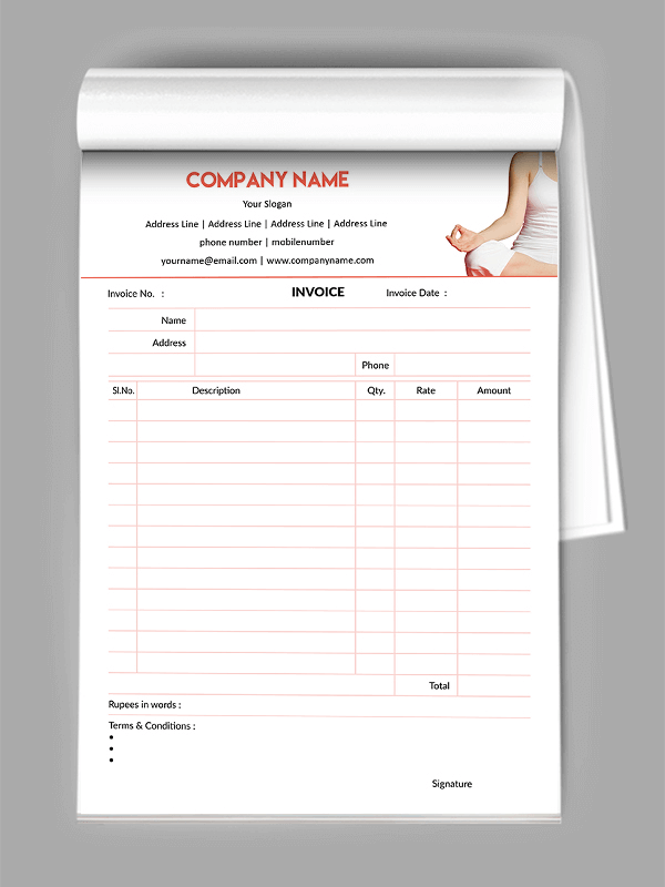 Custom Yoga Trainer Bill Book Design