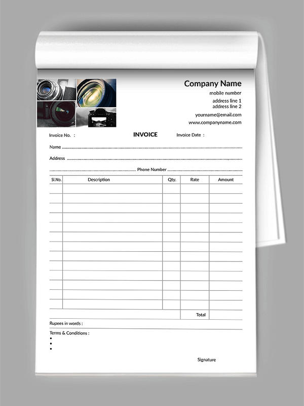 Custom Photgrapher Bill Book Design