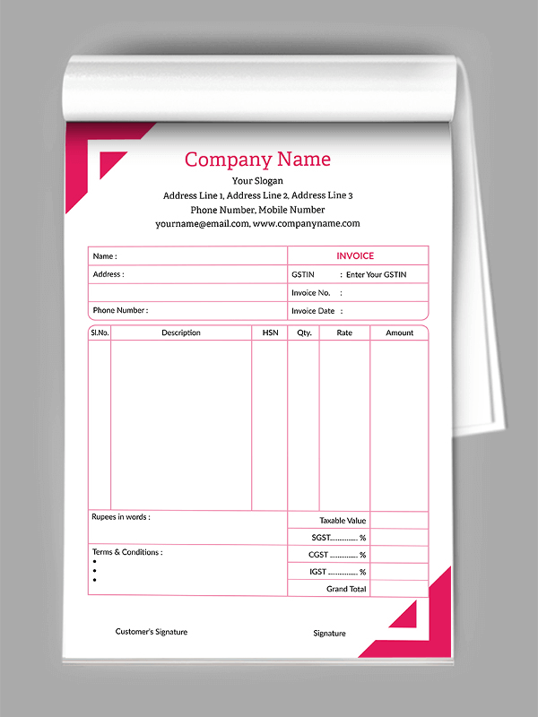 Custom Engineer Bill Book