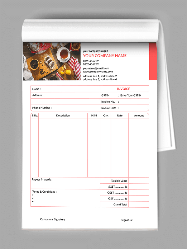 Custom Bakery Bill Book