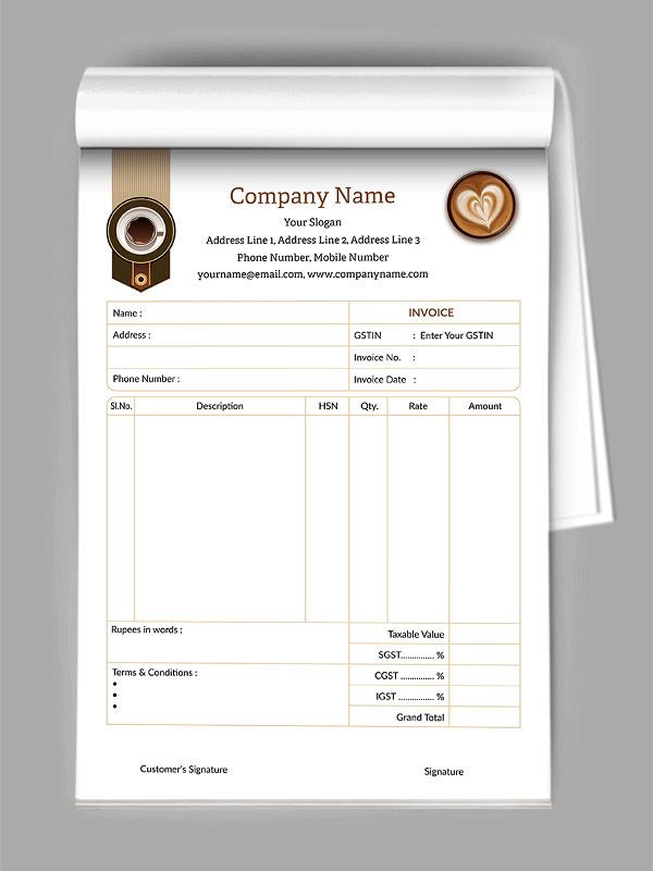 Custom Coffee Shop Bill Book