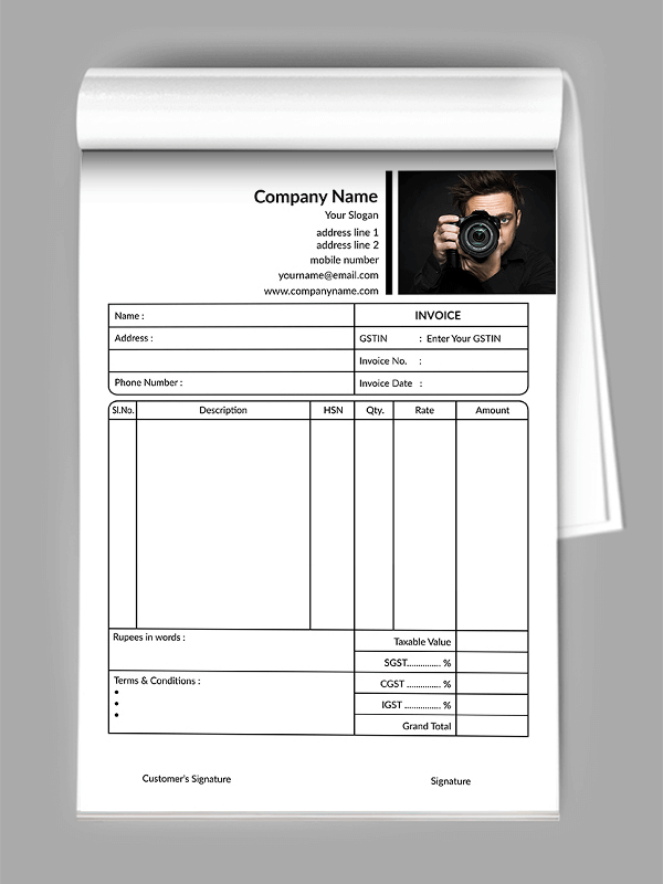 Custom Photography Bill Book