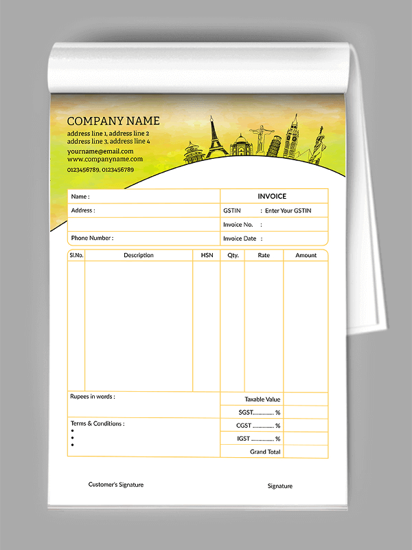 Custom Travel Bill Book