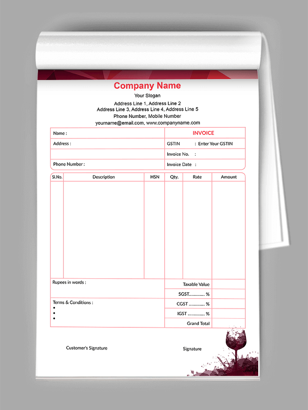 Custom Bar & Restaurant Bill Book