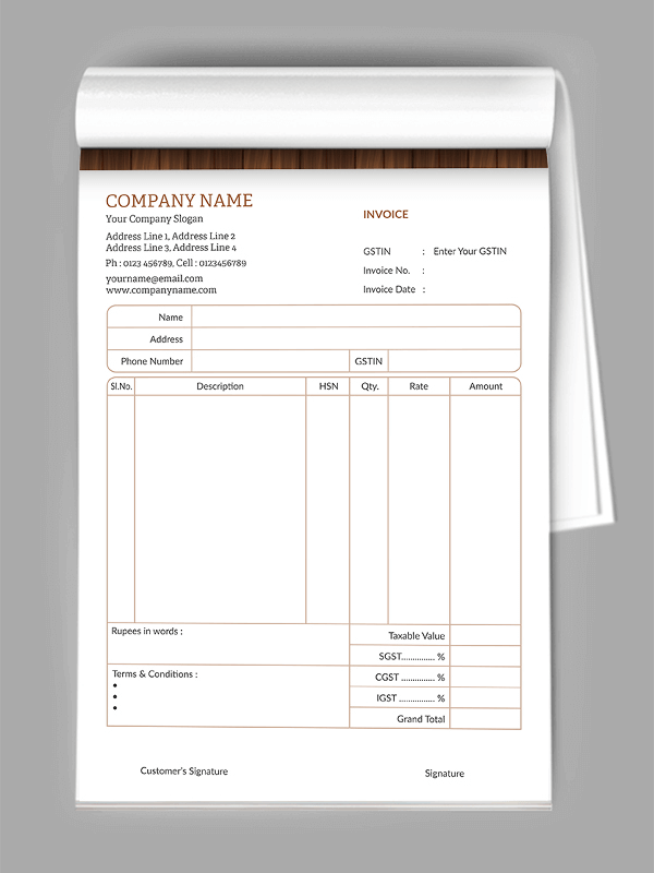 Custom Carpenter Bill Book