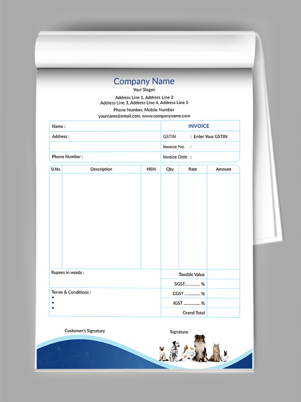 Custom Pet Clinic Bill Book