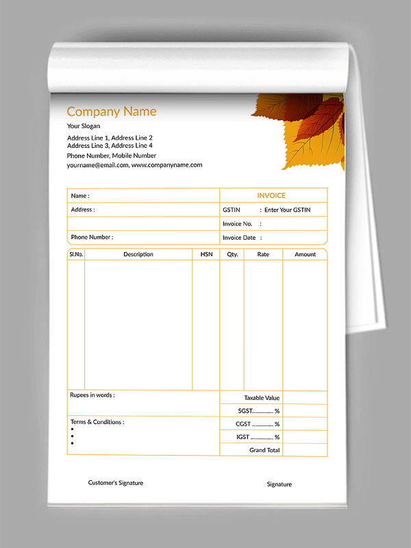 Custom Interior Designer Bill Book
