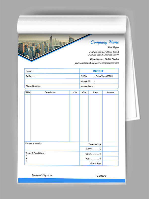 Custom professional Bill Book