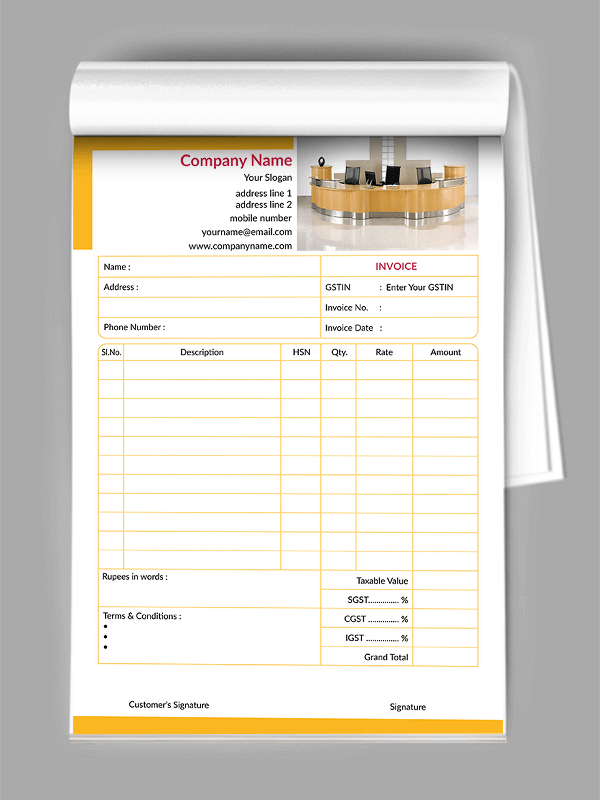 Custom Yellow Bill Book