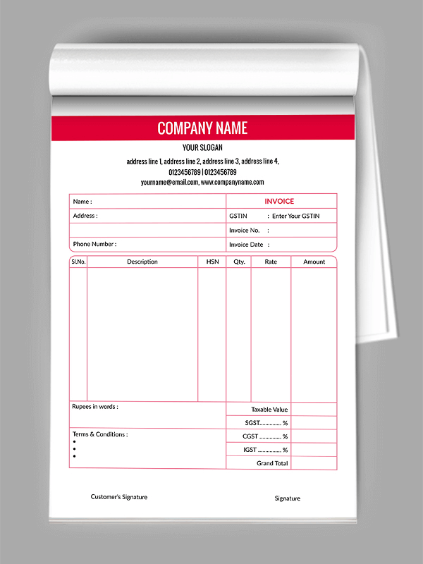 Custom Red And White Bill Book