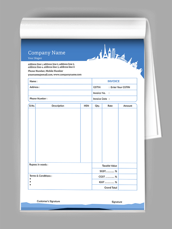 Custom Travel Agency Bill Book
