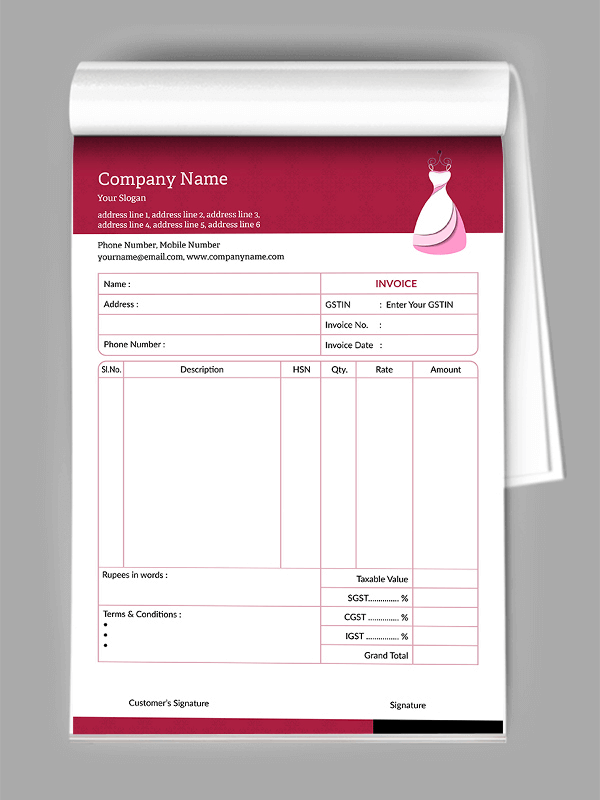 Custom Garment Bill Book
