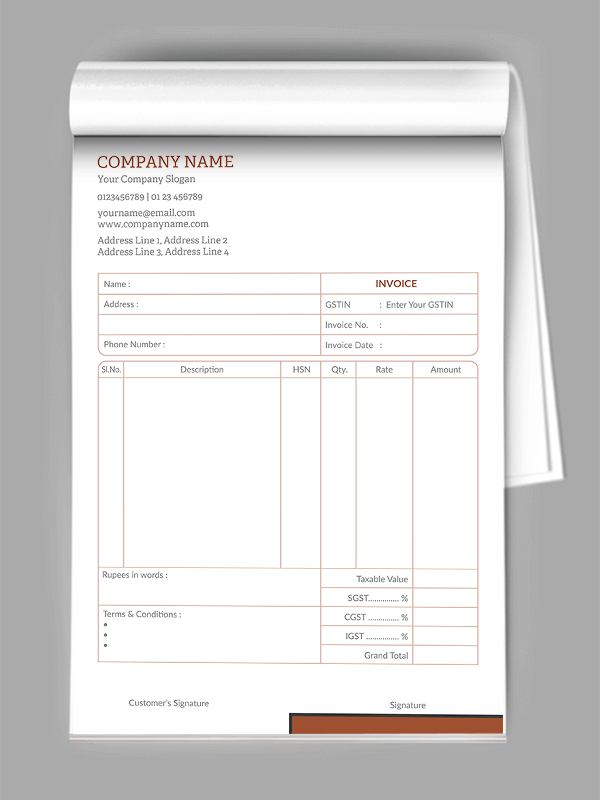 Custom personalized Bill Book
