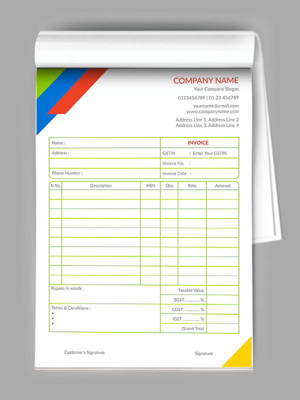 Custom Colorful Bill Book