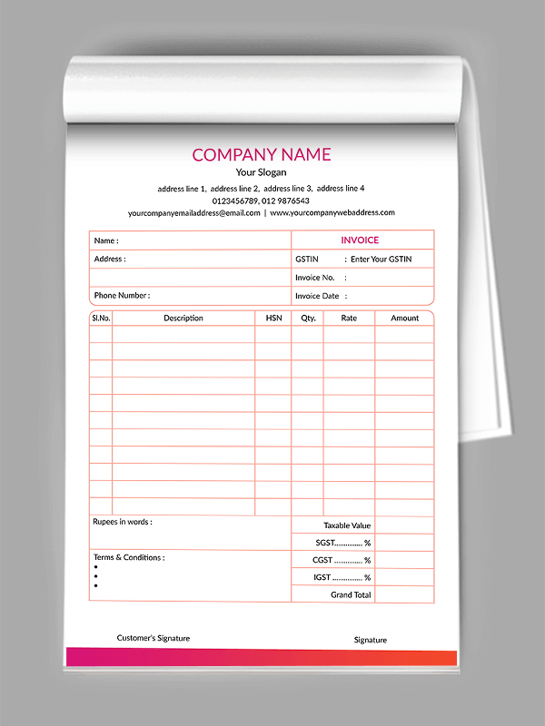 Custom Premium Pink Bill Book