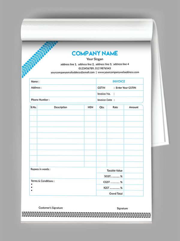 Custom Tyre Dealers Bill Book
