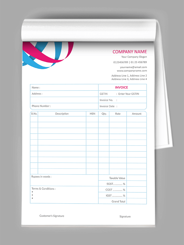 Custom Fitness Center Bill Book