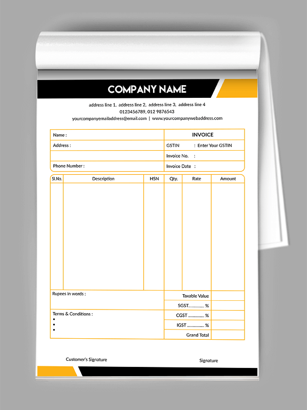 Custom Black And Yellow Bill Book