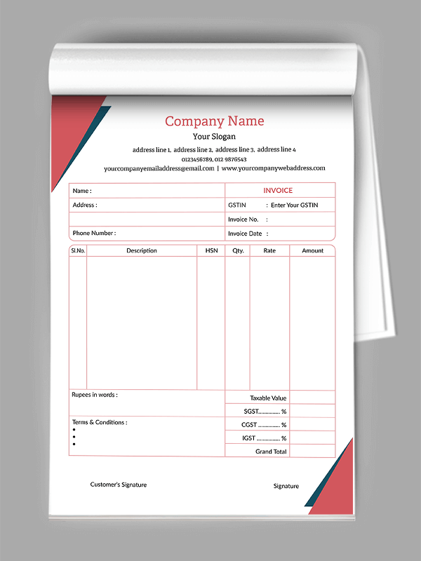 Custom Builder Bill Book