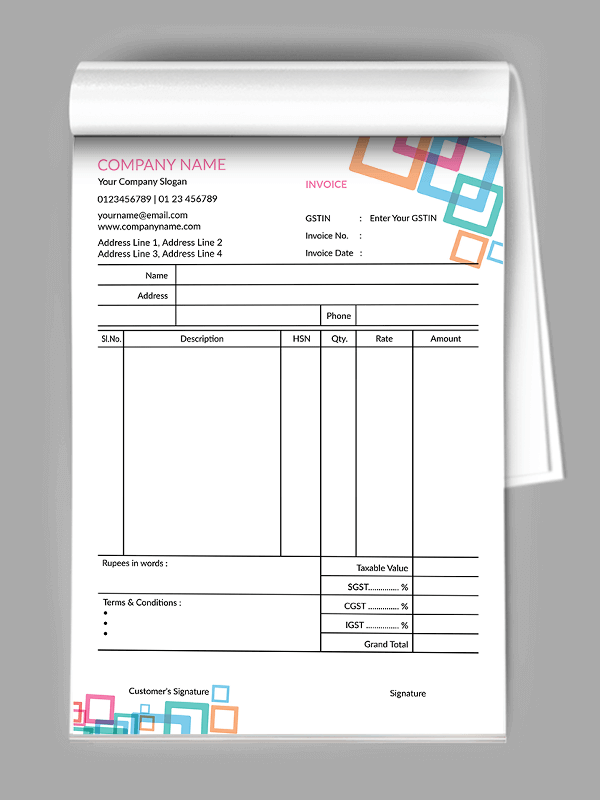 Custom Colorful Pattern Bill Book