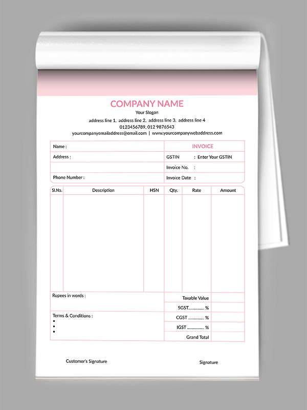 Custom Light Pink Bill Book