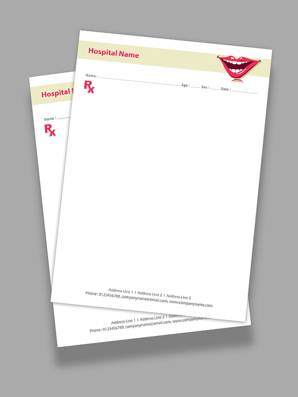 Custom Dental Hospital Prescription Pad Design