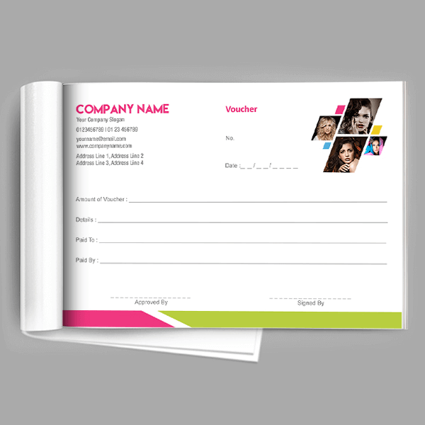 Custom Pink Aand Green Voucher Book