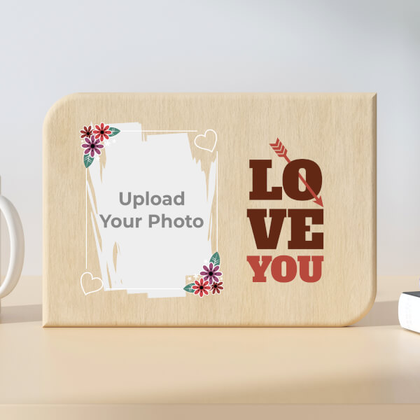 Custom Couple Floral Frame Design Landscape Wooden Photo Stand
