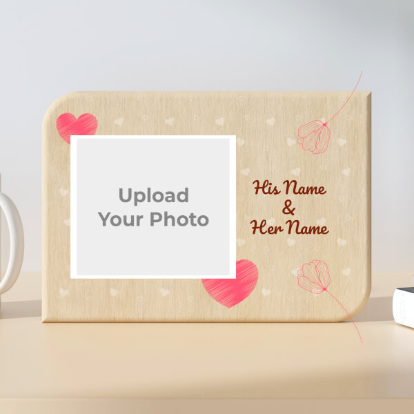 Custom Couple Heart Pattern Landscape Style Design Landscape Wooden Photo Stand