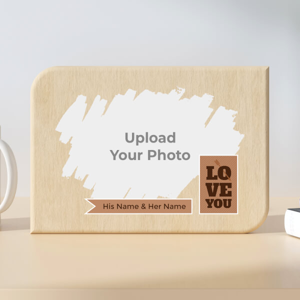 Custom Couple Paint Brush Style Design Landscape Wooden Photo Stand