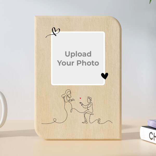 Custom Couple One Line Art Design Portrait Wooden Photo Stand