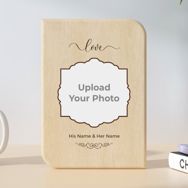 Custom Couple Simple Invitation Style Design Portrait Wooden Photo Stand